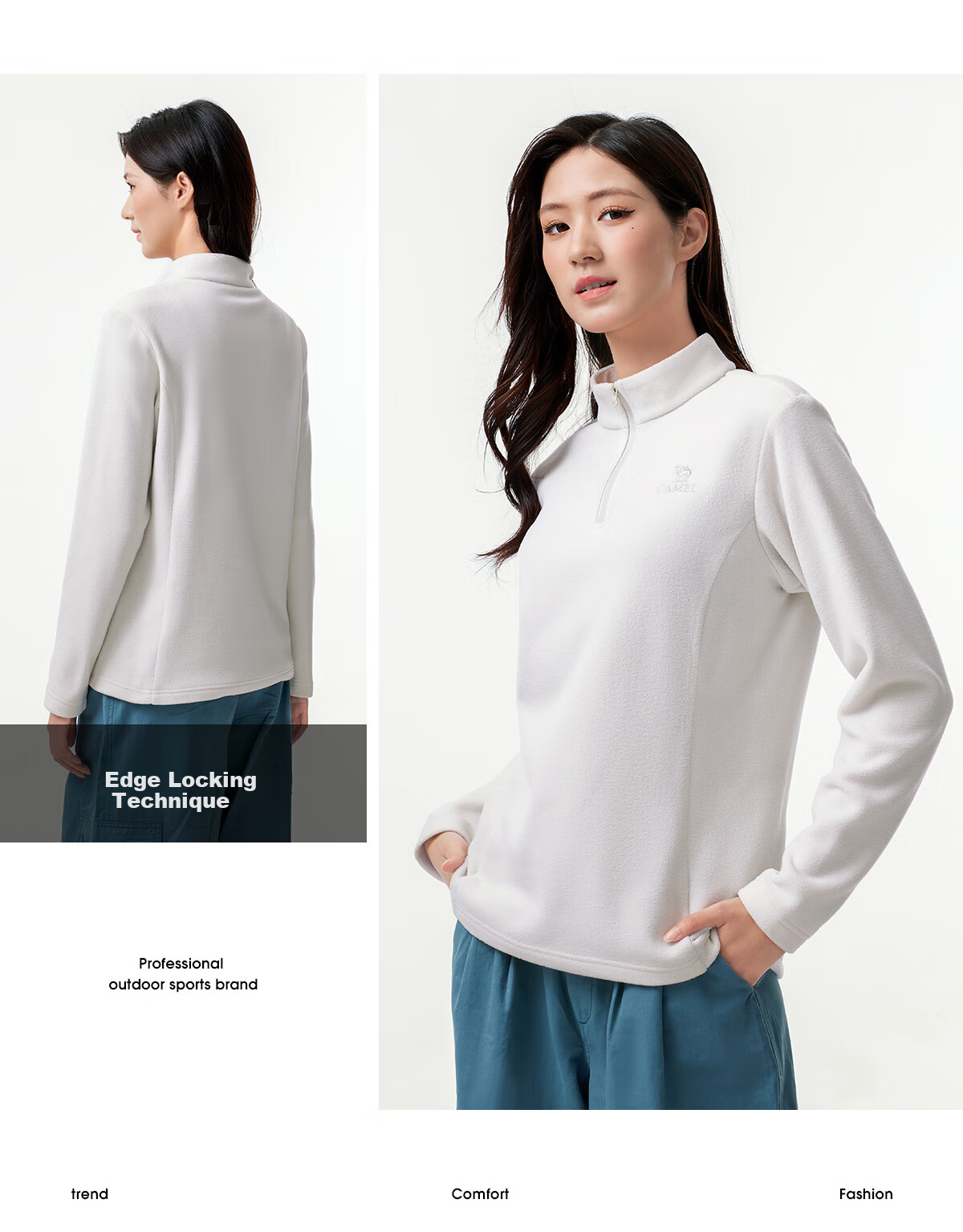 CAMEL Women's Outdoor Fleece Jacket High Collar Windproof Heated Warm Anti-Static Softshell Liner Men's Polar Fleece Coat K172 19
