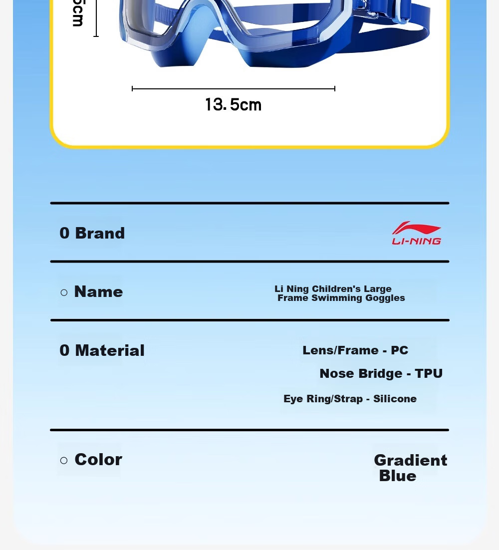 LI-NING Kids Waterproof Anti-Fog HD Large Frame Swimming Goggles and Swim Cap Set for Boys Ages 6-12 9