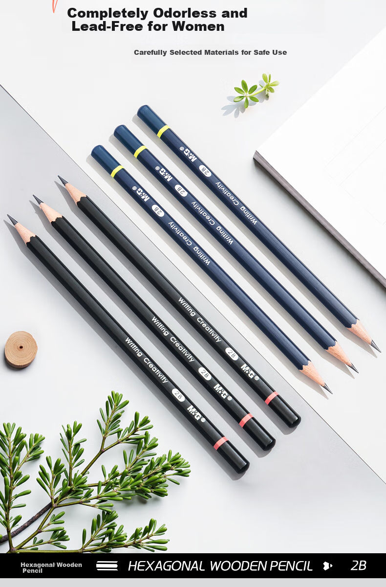 M&G Stationery 2B Hexagonal Wooden Pencils 12pcs Matte Paint Pencils Student School Writing Art Sketch Drawing Wooden Pencils Random Color AWP34601 3