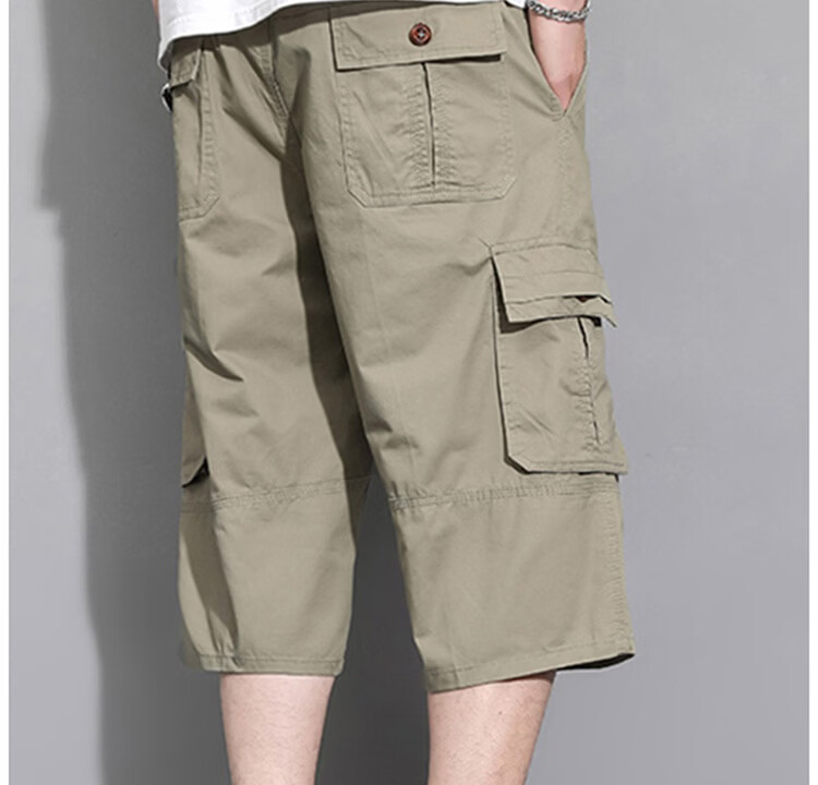 Pierre Cardin Men's Workwear Cargo Shorts Summer Outdoor Casual Straight-Leg Cotton Capri Pants Khaki XL 10