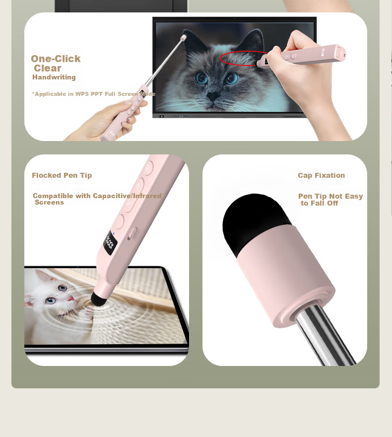 Obai T12 Writing and Page Turning Pen Multifunctional PPT Touch Pen for Teachers Compatible with Seewo Whiteboard Multimedia Teaching All-in-One Machine Countdown Page Turning Touch Pen 3-in-1 Red Lig 12