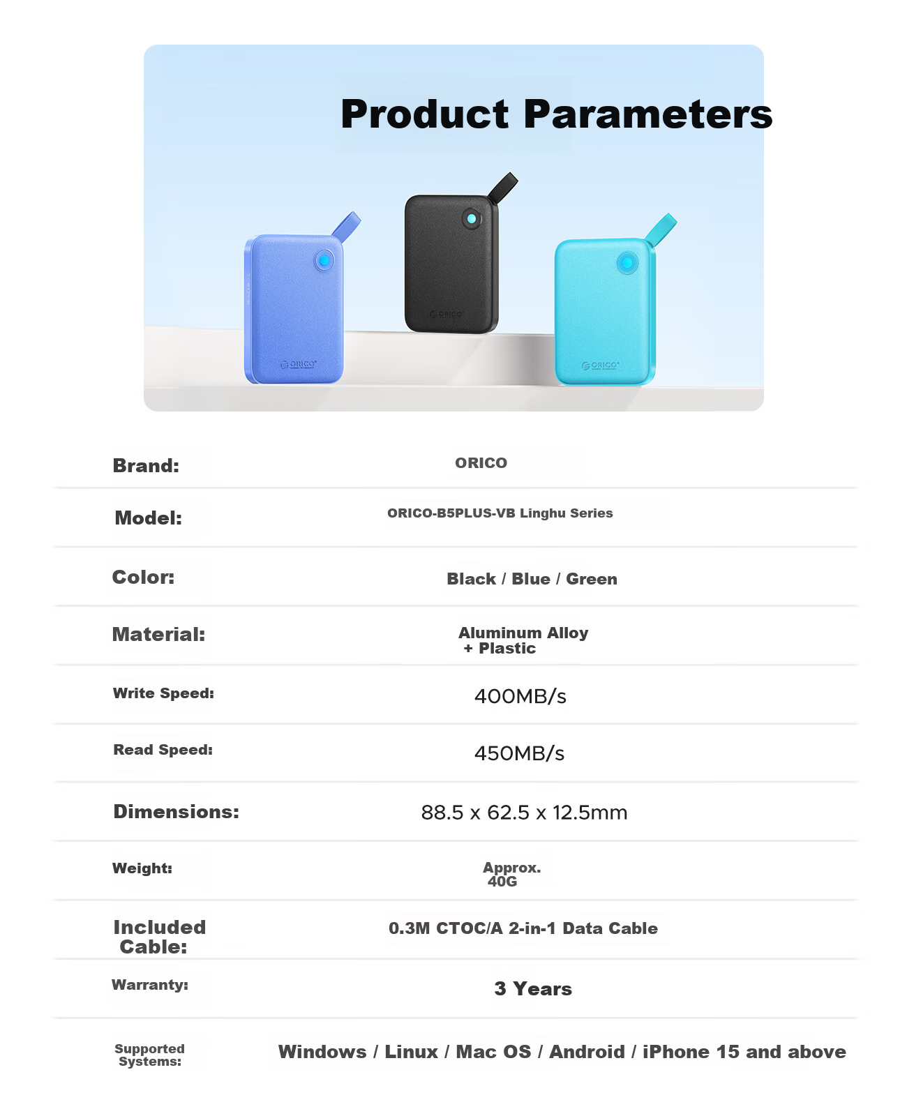 ORICO 1TB Portable SSD AirDrive for MacBook Pro Laptop iPhone 16 Apple Direct Connect 1050MB/s Z10PRO 9