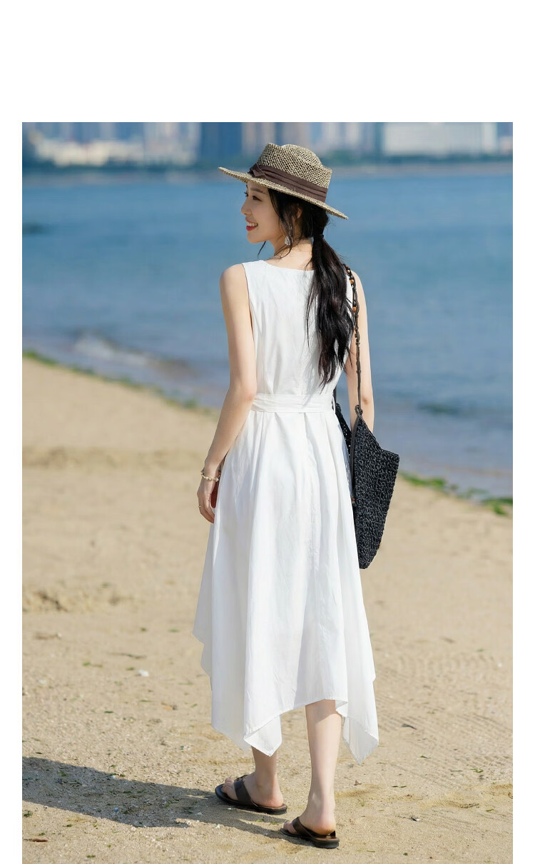 Demana Oxygen Pure Cotton Summer Elegant Off-Shoulder Sleeveless Waist-Cinching Asymmetric Slim Fit Dress for Women Premium Quality 11