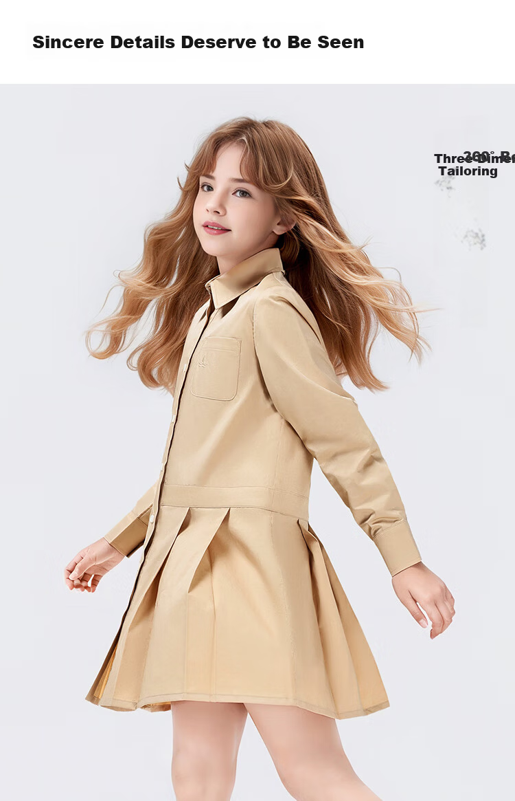 Navigare Girls' Dress Children's Skirt Student Long Dress Academy Style Comfortable Coastal Khaki 165 3