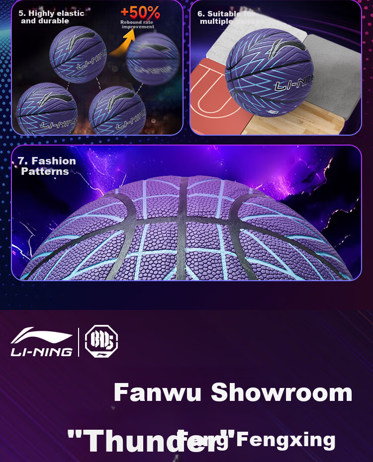 LI-NING Basketball Size 7 Adult Youth Indoor Outdoor Official Match Standard Non-Slip Wear-Resistant Gift Basketball 4