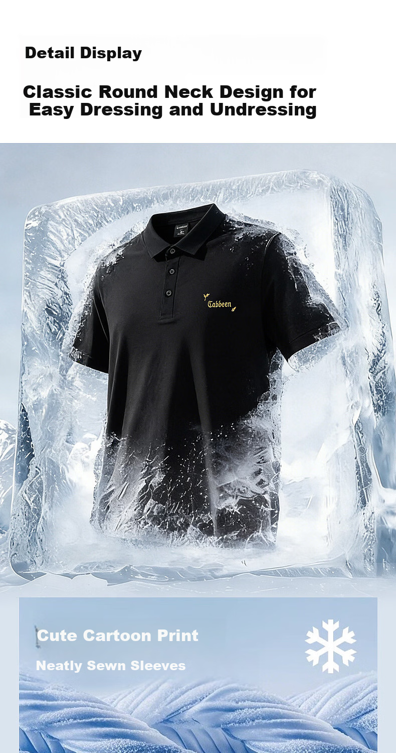 CABBEEN 200G Sorona Cooling Pique Polo Shirt with Gold Thread Embroidery Breathable Texture 2026 Spring Short Sleeve Polo 3