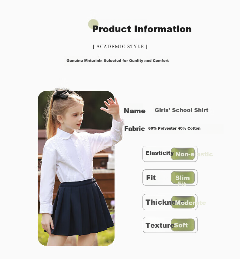Luomeng Girls' Long-Sleeve White Blouse, Elementary School And Kindergarten Graduation Uniform, Performance Costume, Lace, Size 120 1