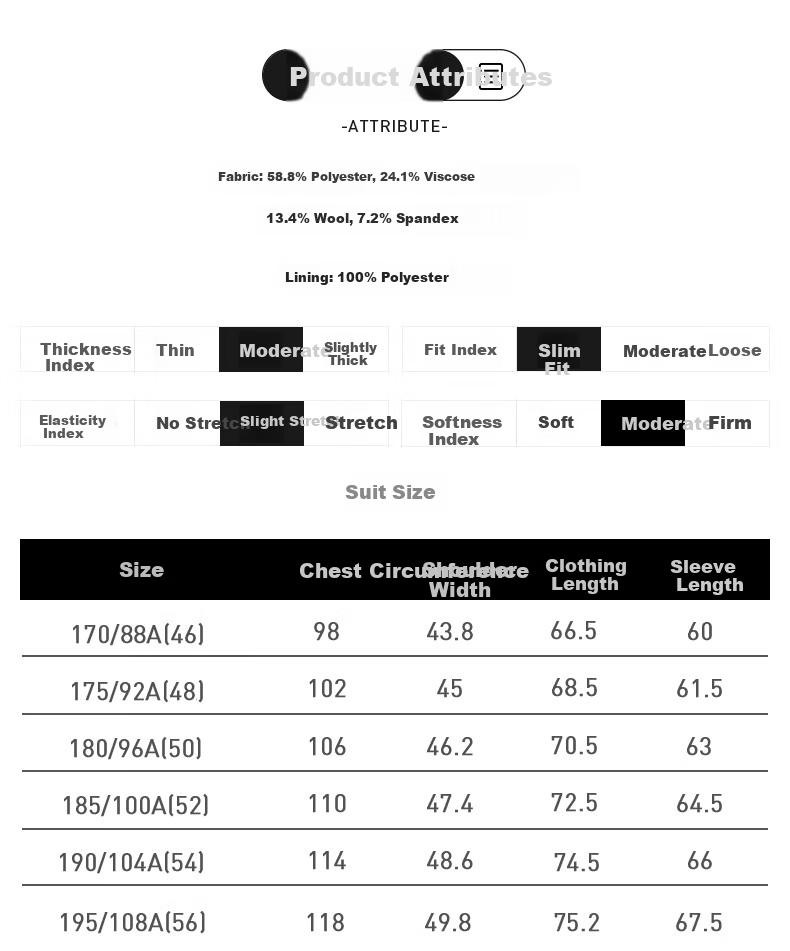 FIRS Wool Blend Men's Slim Fit Business Suit Formal Workwear Tuxedo 3