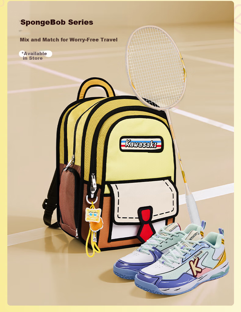 KAWASAKI SpongeBob Collaboration Series Composite Carbon Cartoon Bobby Yellow Double Badminton Rackets 11