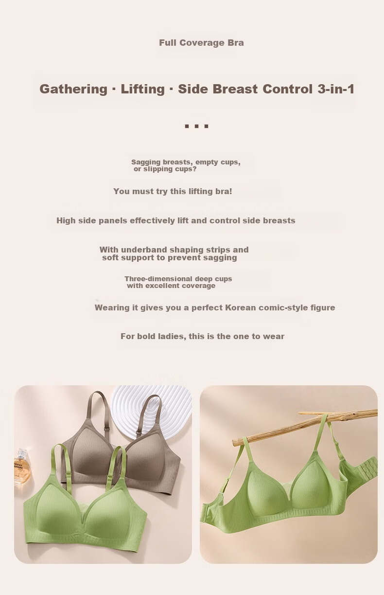 GRACEWELL Seamless Nude Sensation Women's Small Bust Push-Up Bra Anti-Sagging Side Support Anti-Expansion Lift Thin Autumn Winter Edition 2
