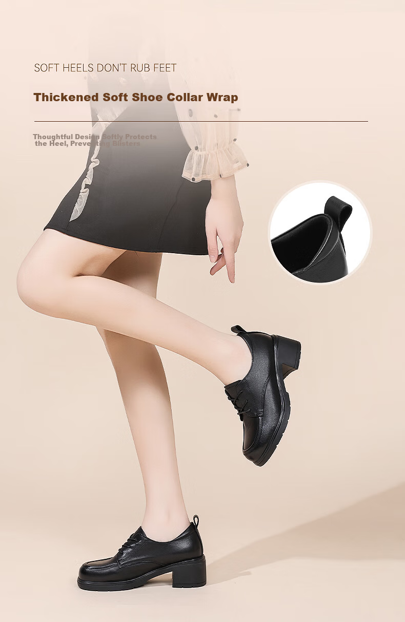 Red Dragonfly Women's Single Shoes First Layer Cowhide Small Leather Shoes British Casual Commuter Chunky Heel WLB152881 Black Size 39 5
