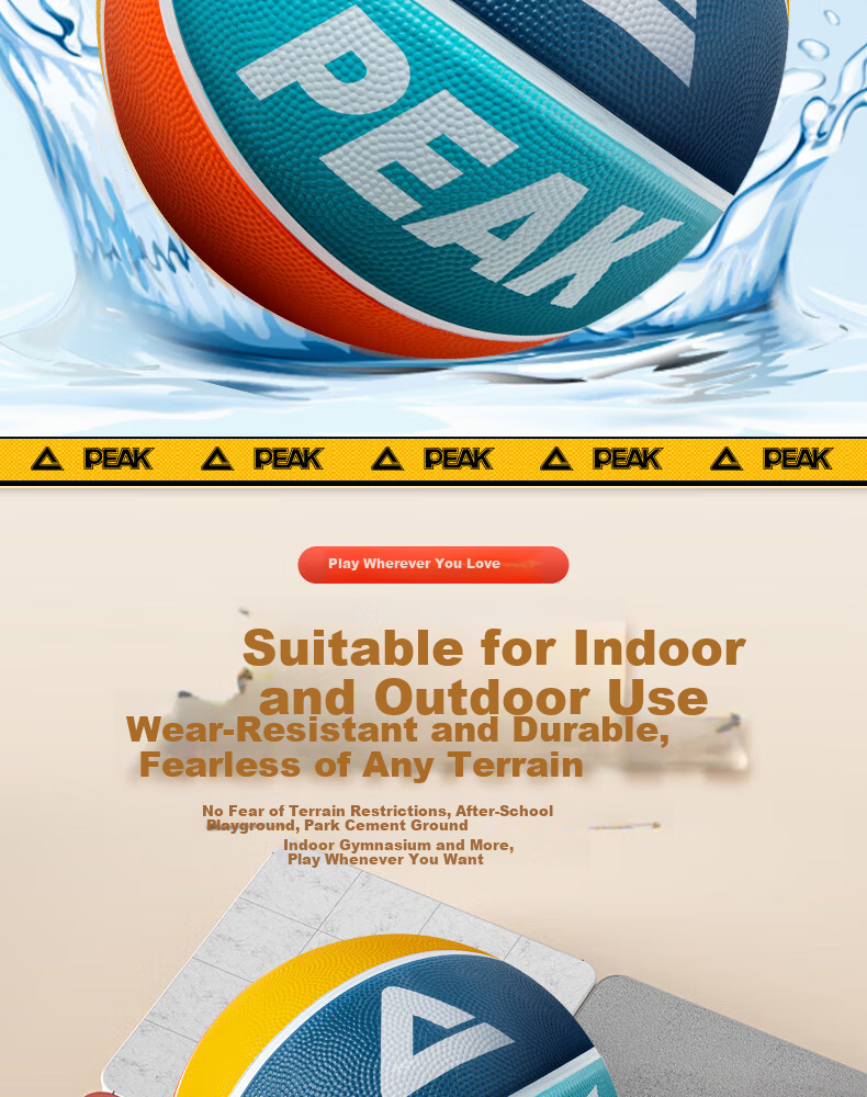 PEAK Basketball, Size 3 for Children, Competition Grade, Indoor And Outdoor Use, Wear-Resistant, Suitable for Cement Courts, Elementary School Students And Teenagers, Outdoor Rubber Ball 14
