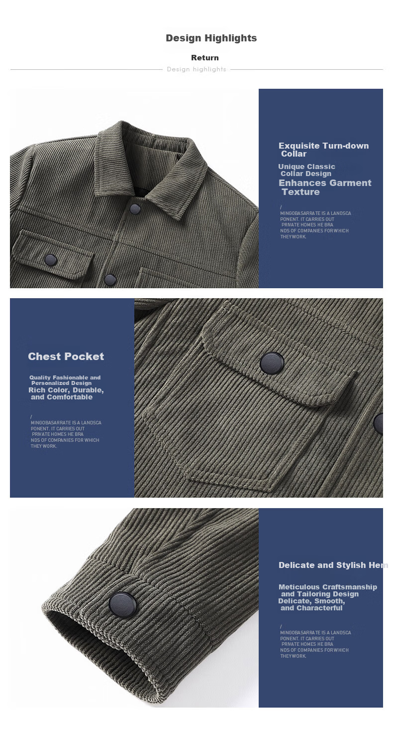 ROMON Men's Jacket, Spring And Autumn Trendy Lapel Solid Color Top, Business Executive Corduroy Coat for Men, 2270 Army Green 2XL 3