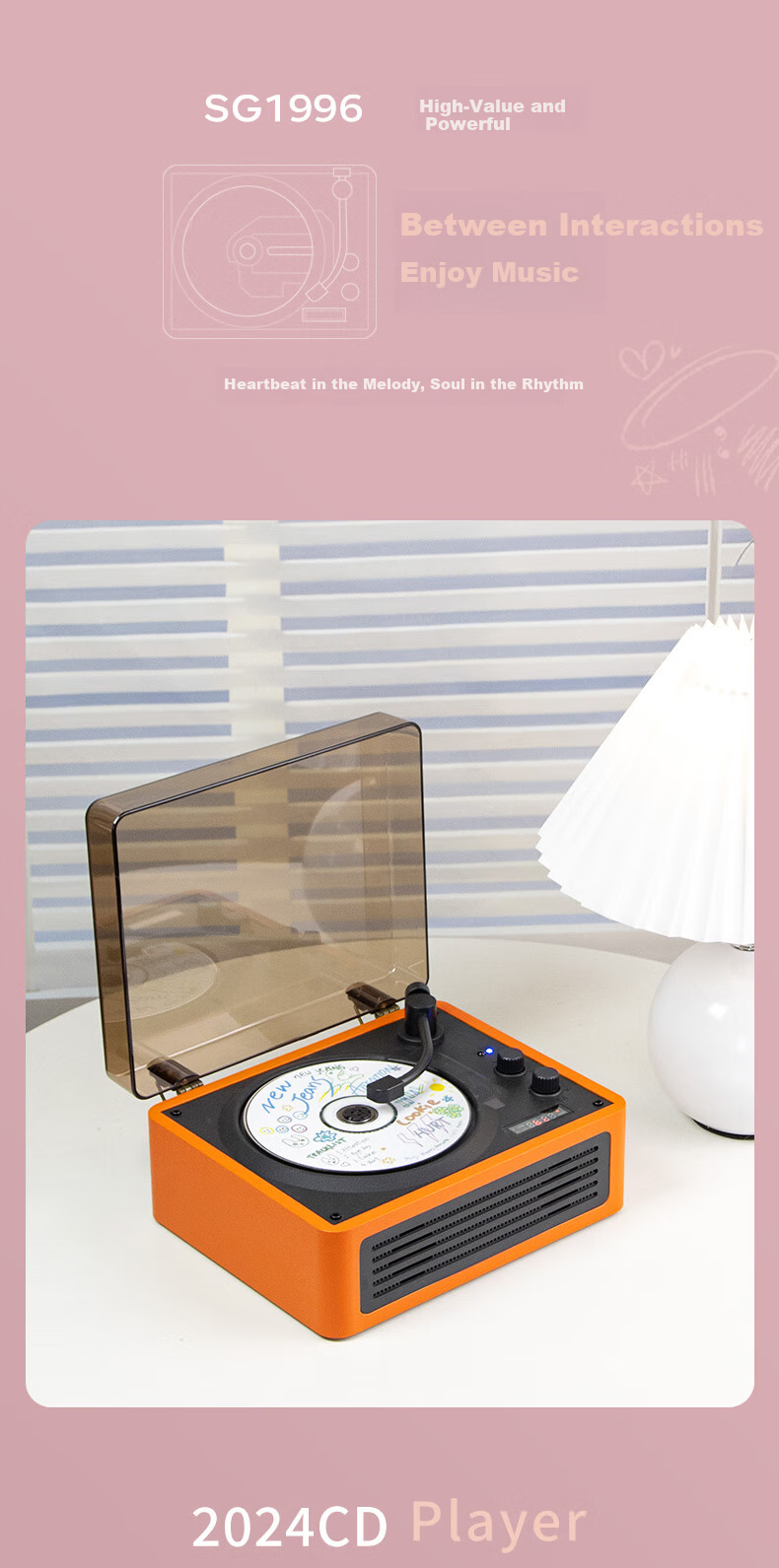 YEARS STAY Timeless CD Player, Retro Music Machine, Desktop Bluetooth Speaker, Birthday Gift, White Wood Grain SG1996 2
