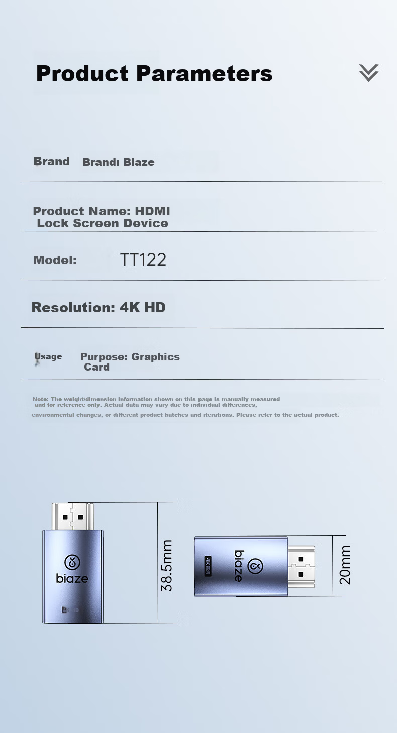 BIAZE HDMI Virtual Screen Lock Device [Extended Interface] HDMI Graphics Card Emulator HDMI Interface Dummy Load Virtual Screen Tester 4K Resolution 11