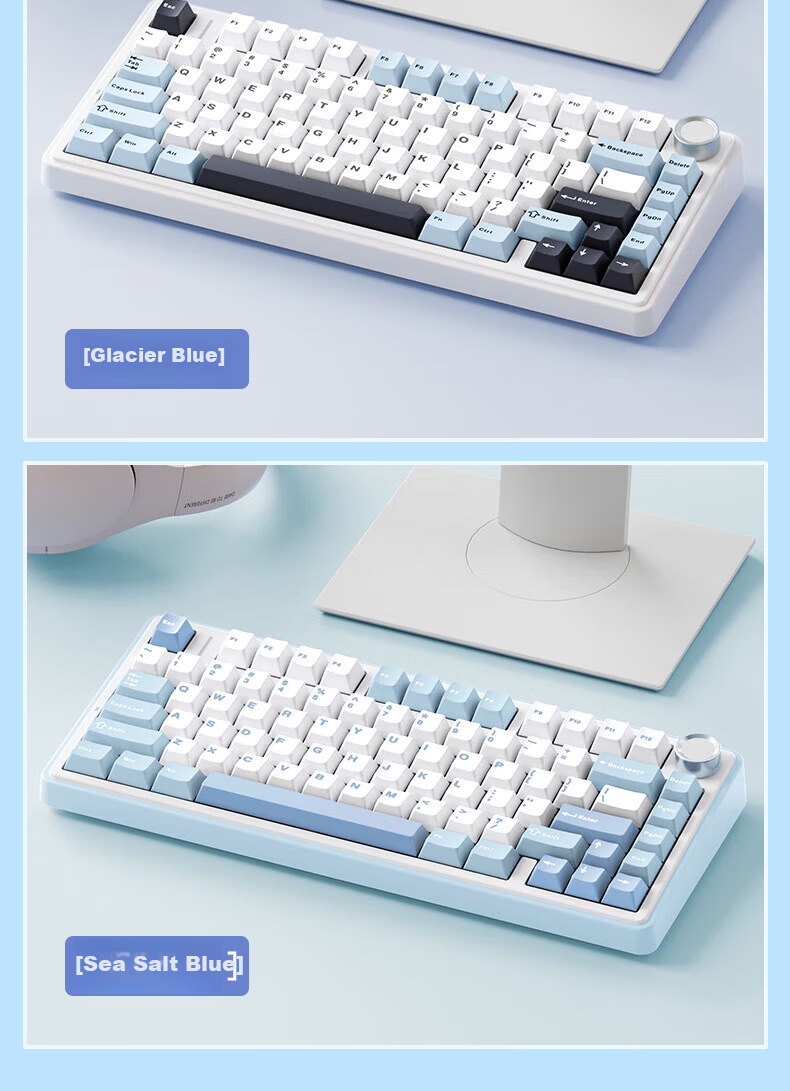 AULA F75 Wireless Customizable Mechanical Keyboard Wireless Bluetooth Tri-Mode Wired Gasket Structure 80-Key Hot-Swappable Gaming Office Glacier Blue Reaper Switch 23