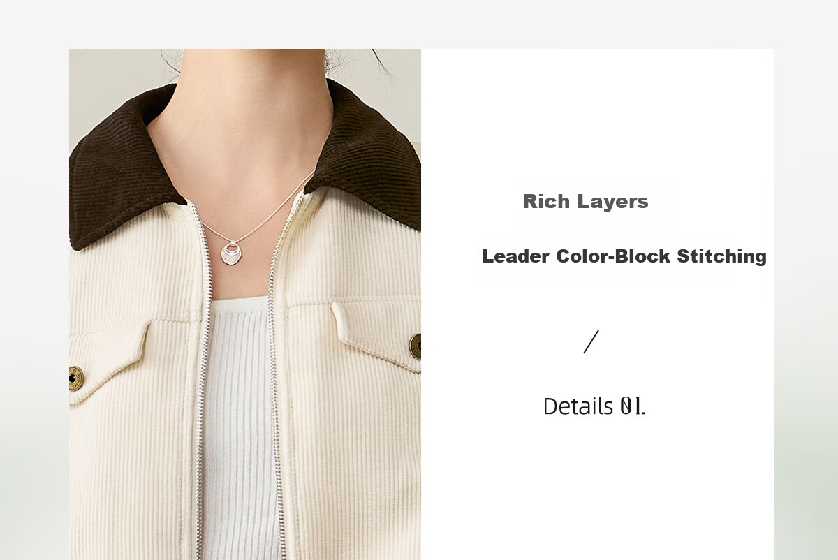 Chushen Vintage Corduroy Short Jacket for Women, Fashionable Color-Block Collar, Casual Versatile Short Coat S51D018 5