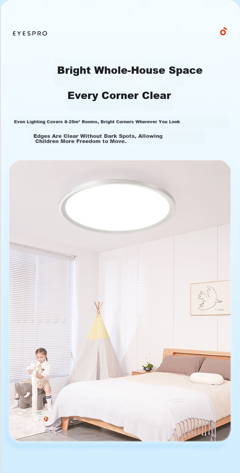 Haishibao Full Spectrum Eye Protection Ceiling Light 60W High Brightness for Children's Room Study Simple Fixture 15㎡ with Installation Included 12