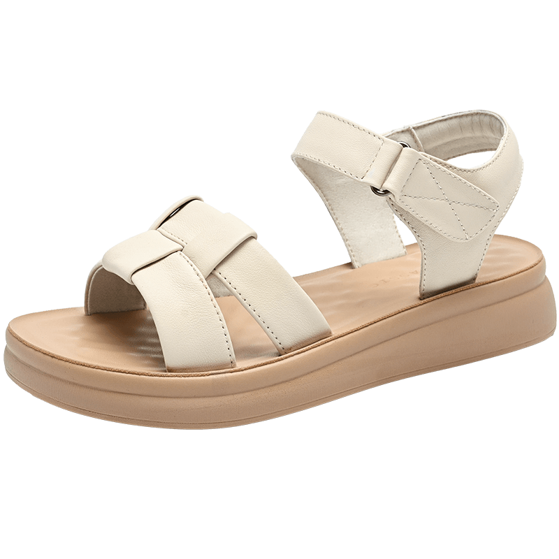 ZHR First Layer Cowhide Thick Sole Sandals Women 2026 Summer New Soft Sole Outdoor Height Increasing Beach Shoes EQ30 Beige Size 37