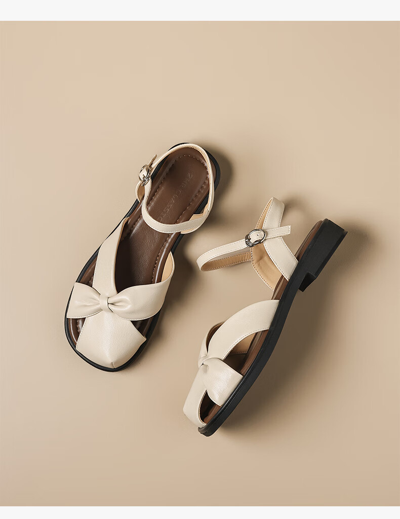 ZHR Women's Soft Flat Open-Toe Retro Hollow-Out Roman Sandals Single Strap Beach Slippers KN272 Champagne Size 39 15