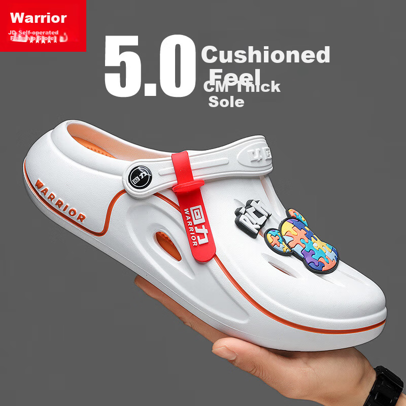 Warrior Official Men's Autumn Hollow-out Shoes 2026 New Open-toe Men's Slippers White Orange Size 39