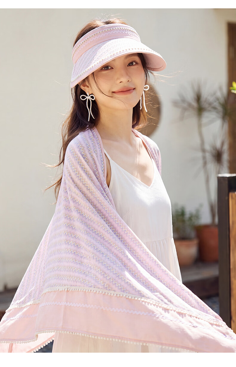 CACUSS Ice Silk Sun Protection Hat for Women Summer Large Brim Open Top Lightweight Breathable Outdoor Sunshade Hat with Shawl Set Pink Rose 10