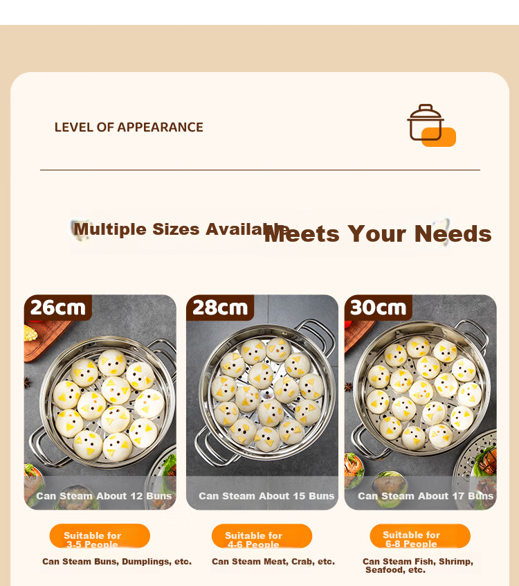 MAXCOOK Steamer 32cm 2-Tier 304 Stainless Steel Thickened Base Compatible with Gas and Induction Cooktops 13