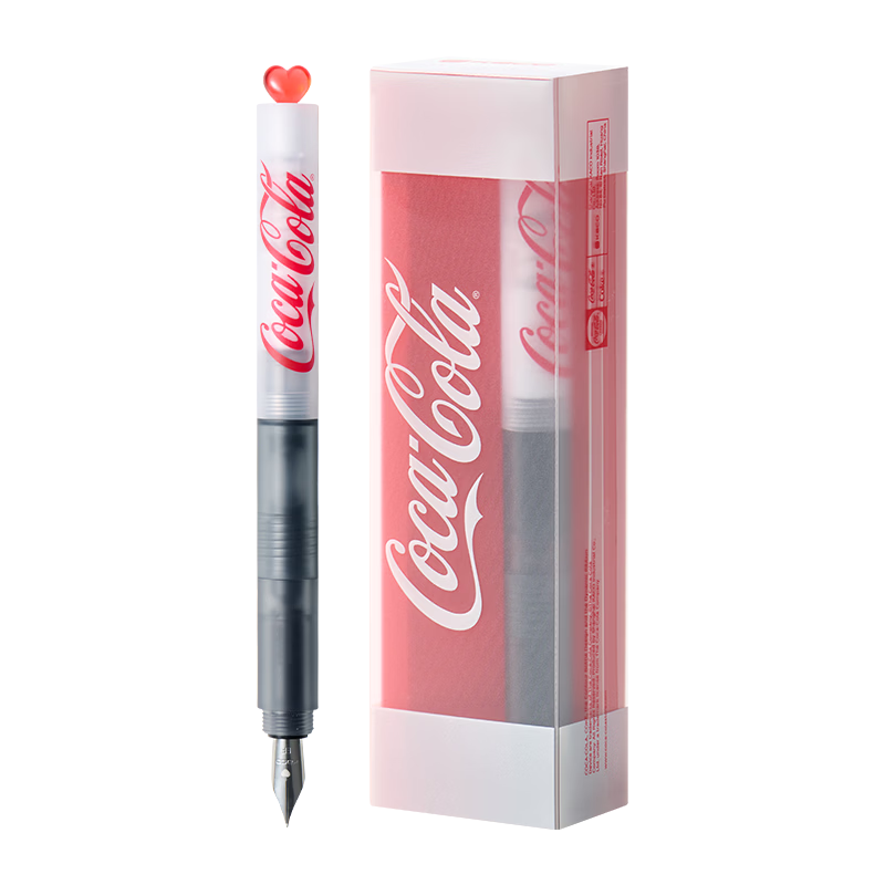 KACO FIRST Chuxin x Coca-Cola Limited Edition Fountain Pen for Elementary Students Grades 3-6, Refillable Ink Cartridge, Adult Calligraphy Pen, EF Nib, Black and White Semi-Transparent Body