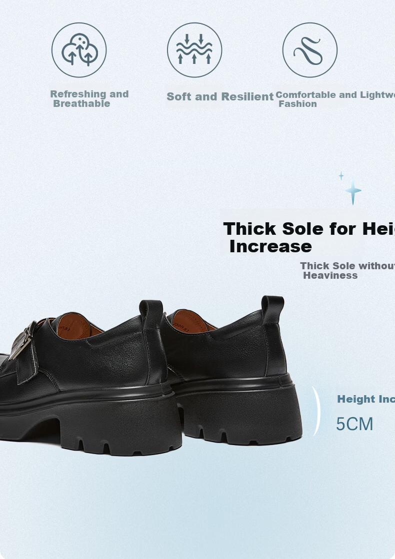 BASTO 26 Spring Comfortable Leather Thick Sole Chunky Heel Loafers Women's Shoes A6502AM6 Black Size 38 8
