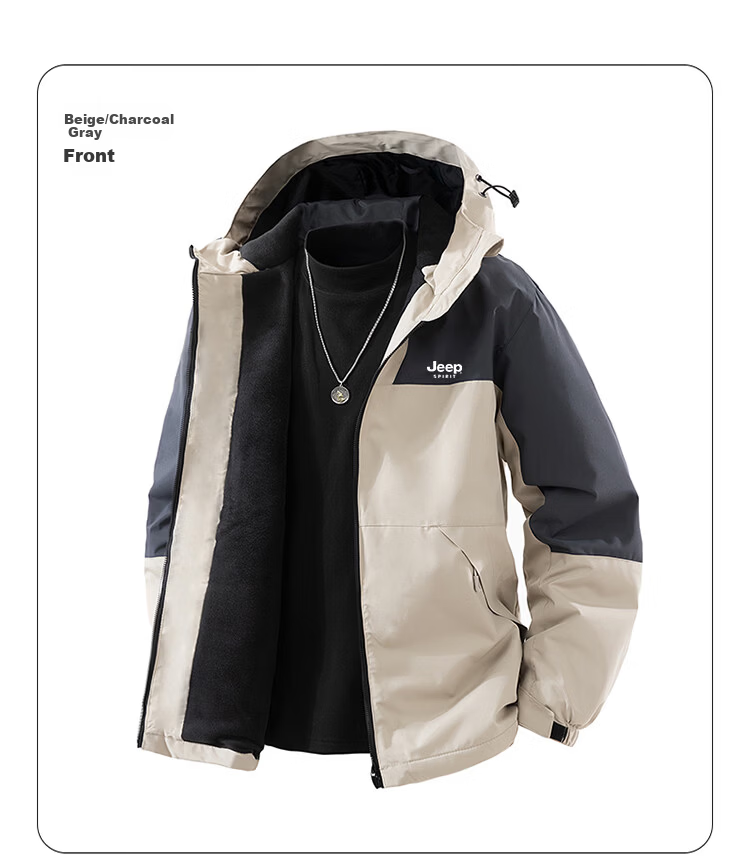 JEEP SPIRIT Men's Autumn Winter Casual Fleece Lined Warm Jacket Windproof Waterproof Outdoor Sports Black/Black XL 3