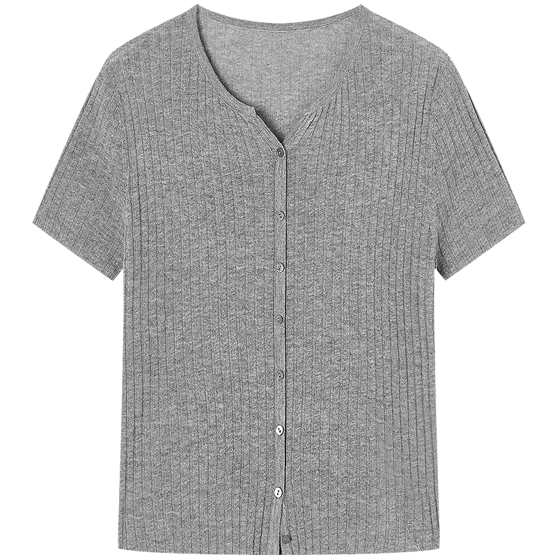 Yixiang Liying Solid Color Short Sleeve Linen Knit Top Women's New Soft Skin-Friendly Shoulder Fitting Inner Shirt Milk Mist Gray M