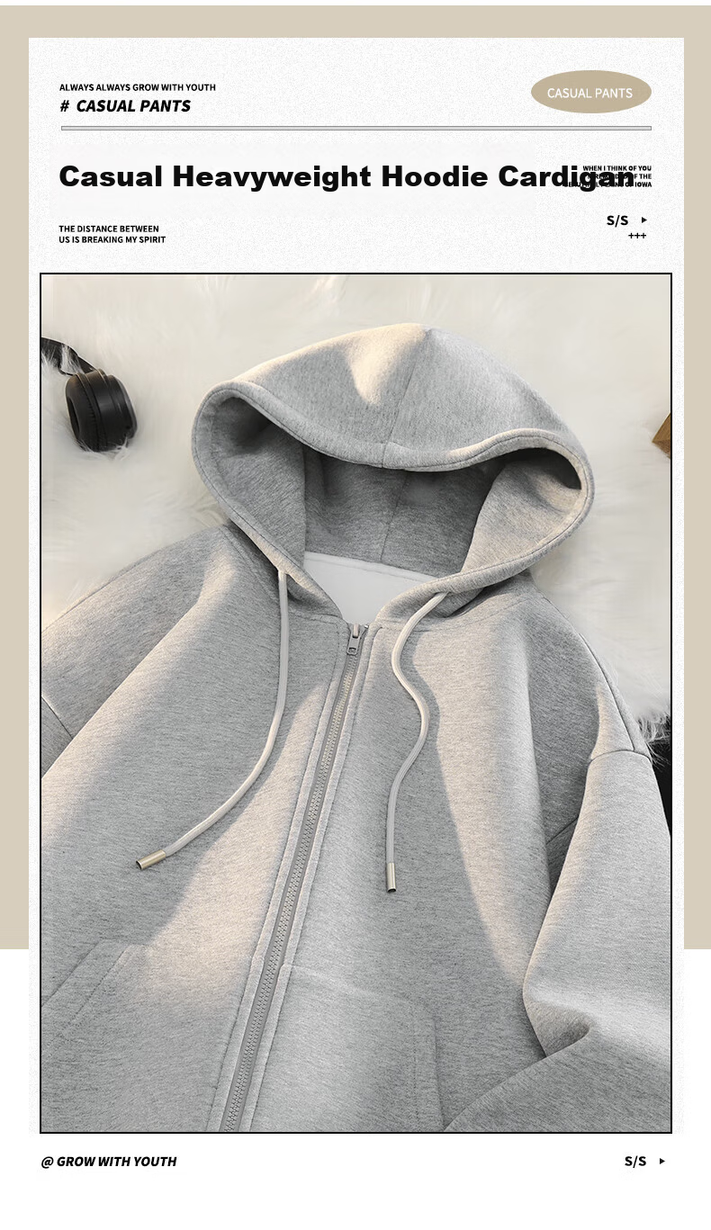 JEANSWEST LIFE Men's Hoodie, Zip-Up Jacket with Hood, Spring And Autumn Thick Breathable Zipper Top, Streetwear Trendy Clothing C 2