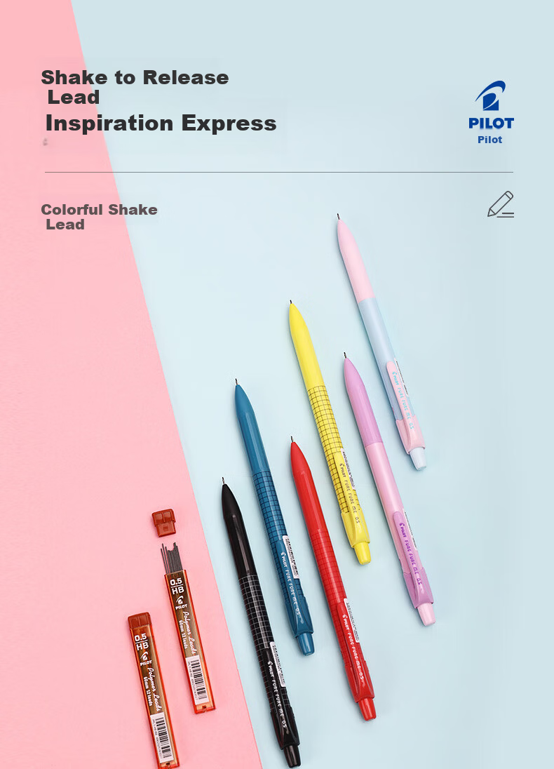 PILOT Colorful Mechanical Pencil for First Grade Elementary Students, Exam Pencil, Children's Stationery, Sketching Pencil with Eraser Tip HFME-20R 0.5mm Yellow Grid 1