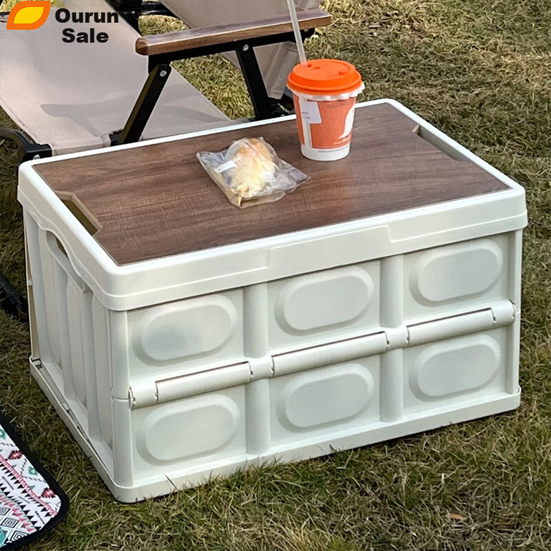 OurunZhe Outdoor Storage Box Camping Folding Box Car Trunk Organizer Utility Box Wooden Lid Portable