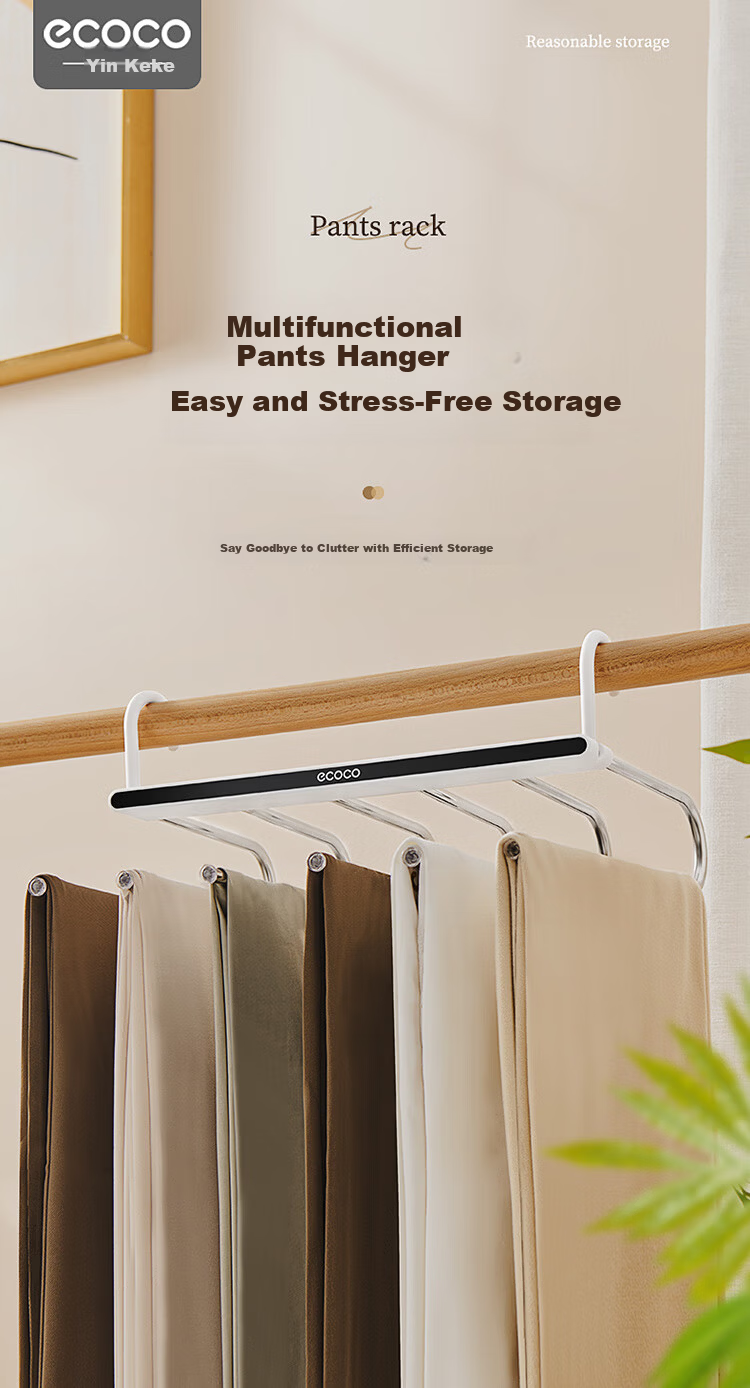 Ecoco Multifunctional Non-Slip Pants Hanger Clips, No-Marking Trousers Clips for Wardrobe Storage, Stackable Hanging Organizer 25001 1