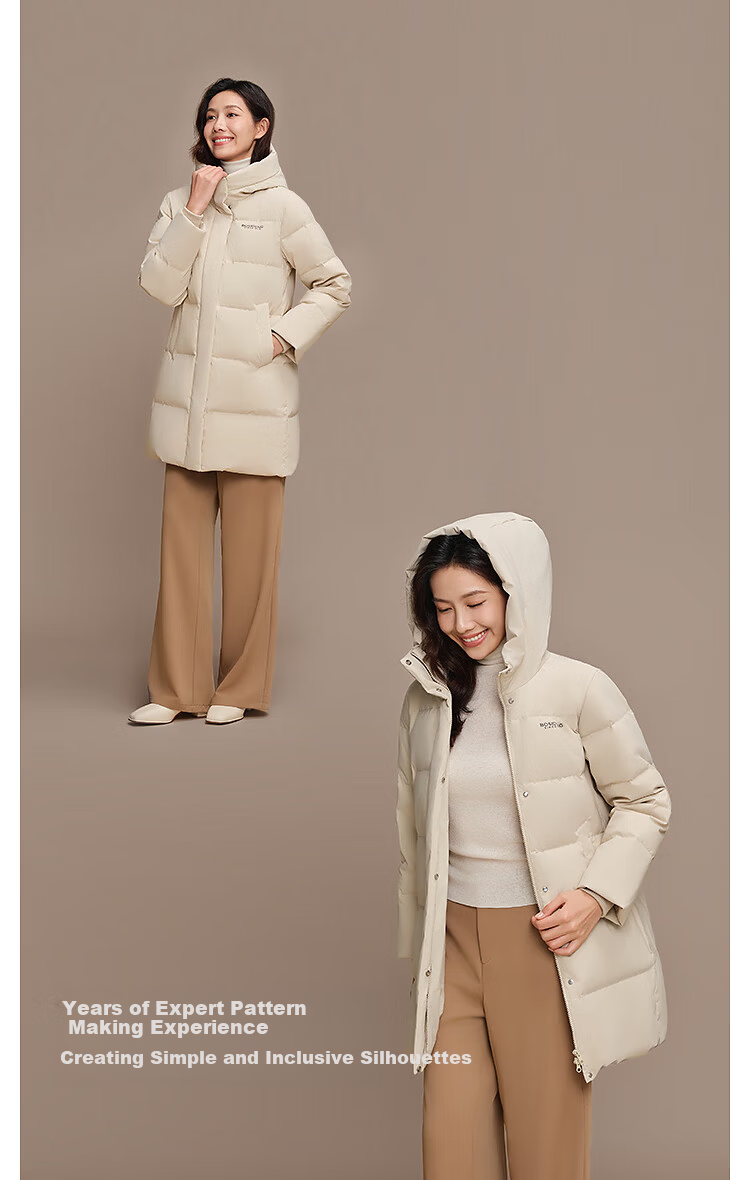 Bosideng Women's Winter Down Jacket Loose Comfortable Mid-Length Fashion Casual Thickened Hooded Versatile Coat 3