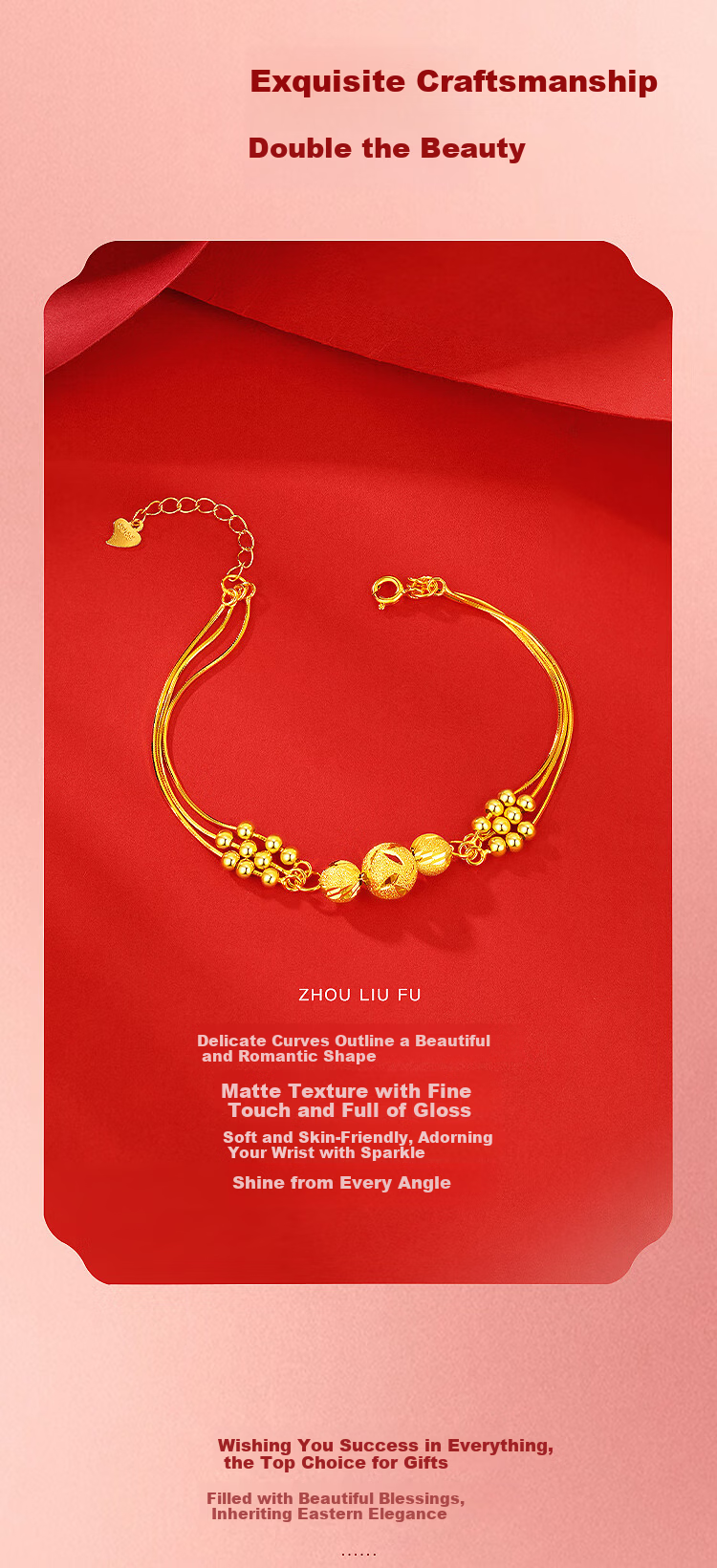 Jinliufu Jixiang Women's S925 Silver Bracelet, Three Lives Three Worlds Hand Jewelry, Filigree Bead, Pure Silver Ornament, Gift for Mom on Mother's Day 4