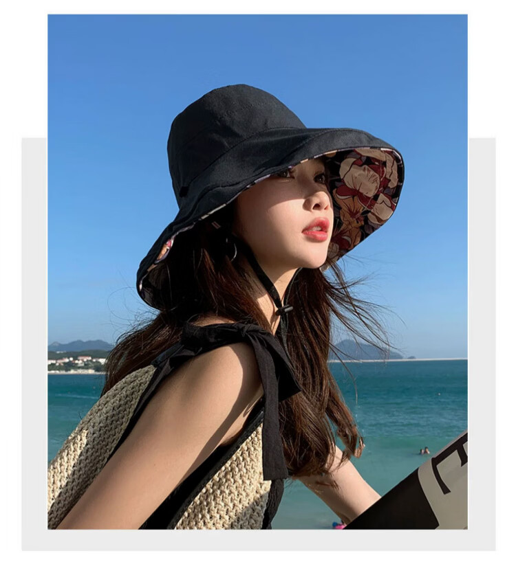 Xueqiman Double-Sided Sunshade Fisherman Hat for Women, UV Protection, Spring and Summer Outdoor Travel, Face-Covering Wide Brim, Foldable Sun Hat 16