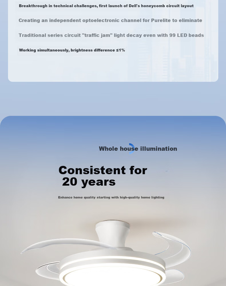 Dell Invisible Fan Light Pure Eye Protection Ceiling Fan Light Silent Home Dining Living Room Integrated Ceiling Fan Lamp New Electric Fan Light Fixture 12