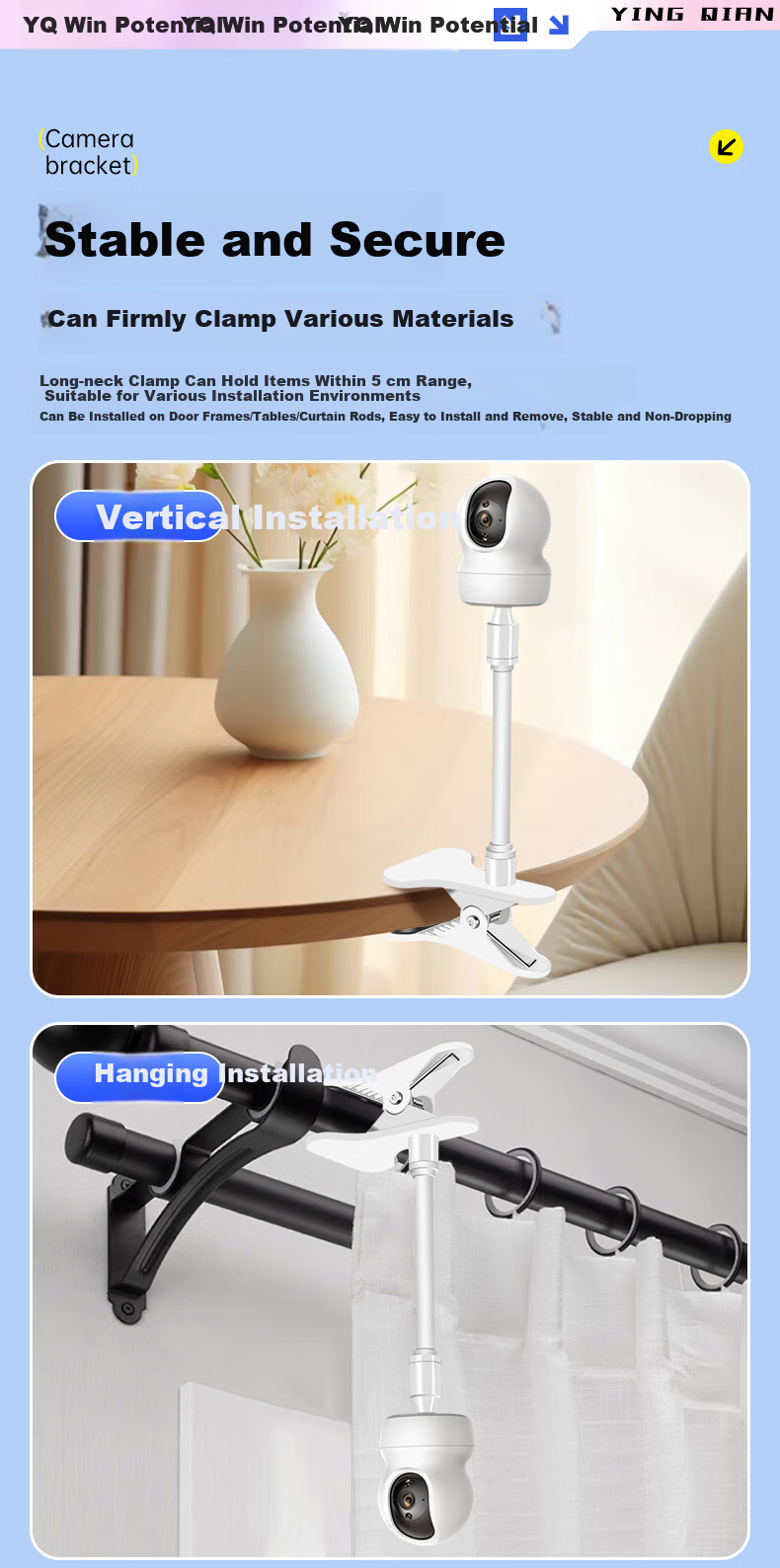 Yingqian Suitable for Yingshi Camera Bracket, No Drilling Required, C6C/h6c/c7/C6WI/h6/H7C/cp1/xp1, Surveillance Camera Clip Bracket Cabinet, Side-Mounted Hanging for Baby Crib 4