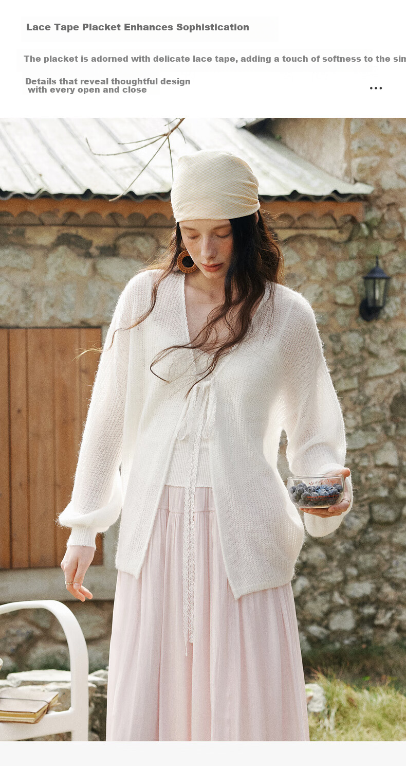 Olrain Women's Loose Deep V-Neck Knit Cardigan Sweater Spring New Long Sleeve Top Jacket White M 10