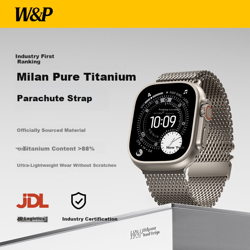 W&P 26 New Style Compatible with Apple Watch Band, for Apple Watch Ultra 4/3/2 Titanium Milanese Parachute-Style Strap, Suitable for IWatch S12/11/10/9/SE
