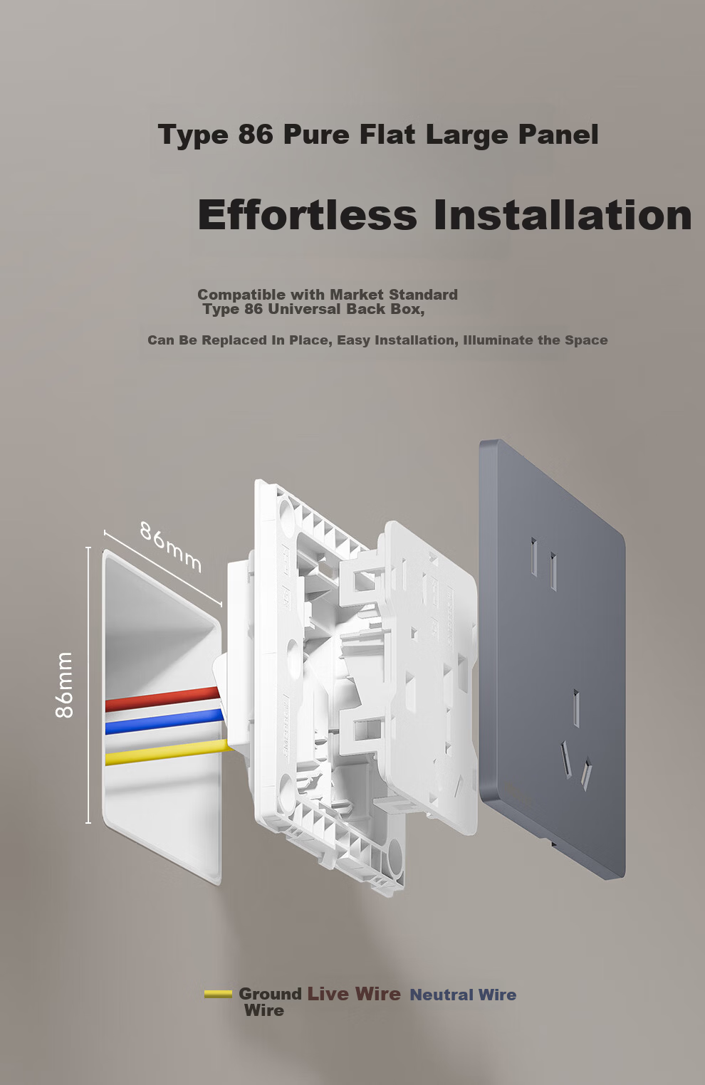 NVC Lighting Switch Socket Matte Large Panel 16A Three-Prong Wall Socket Panel N25 Berlin Gray 10