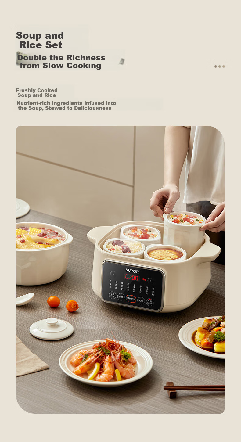 SUPOR Electric Stew Pot, Water Bath Stewing Cooker, Household Porridge and Soup Pot, Bird's Nest Stew Pot with White Ceramic Inner Pot, Steaming and Stewing DZ25FC859 2.5L Multifunctional Cooker 15
