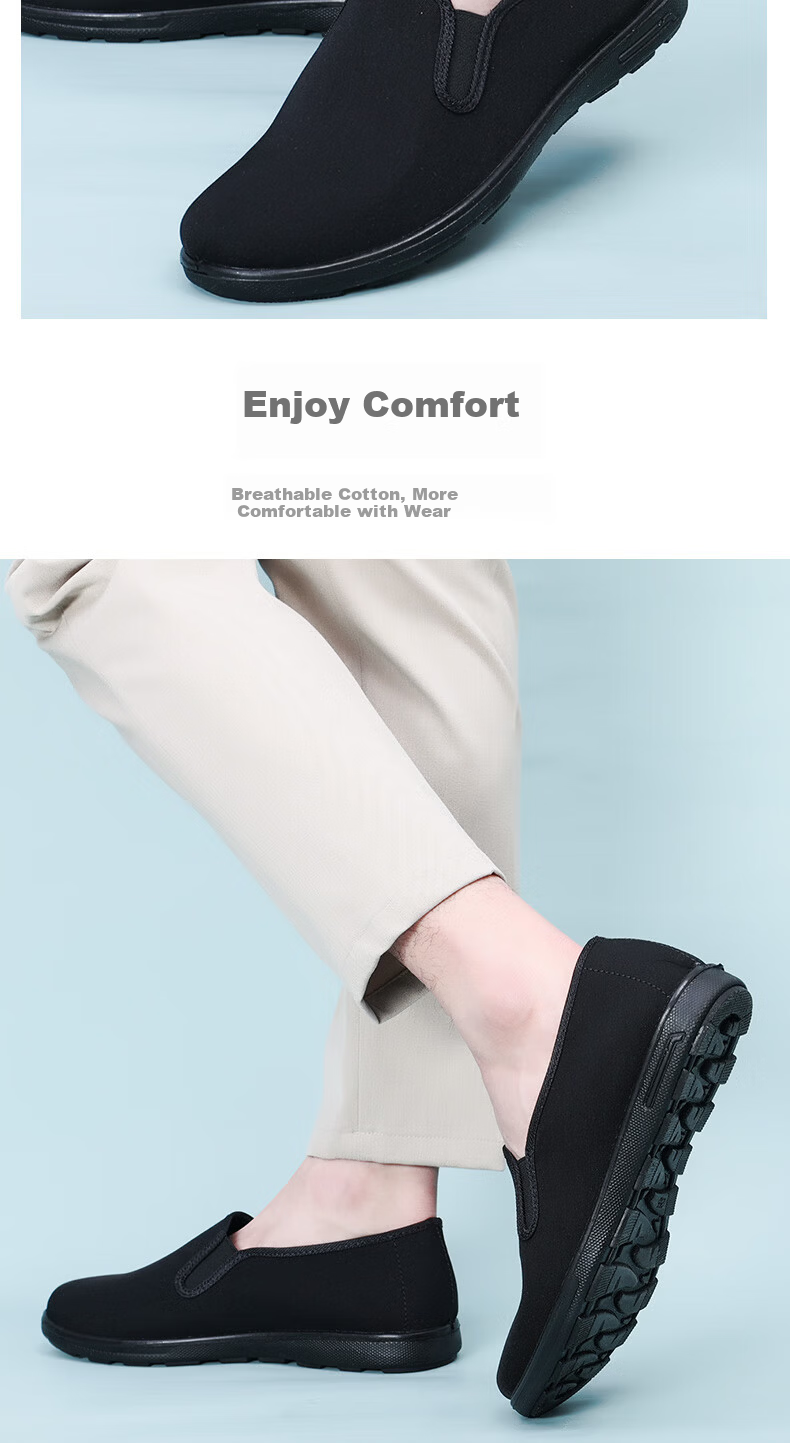 BUSHEYUAN Breathable Slip-On Old Beijing Cloth Shoes for Men Lazy Casual Middle-Aged and Elderly Dad Black Work Shoes 8502 Size 40 3