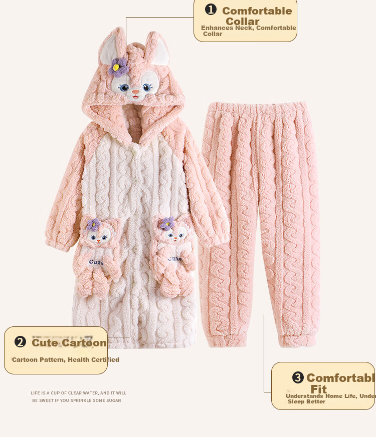 LangSha Baby Girls Coral Fleece Pajamas Autumn Winter 2025 New Children's Bathrobe Winter Stylish Homewear for Little Girls 3