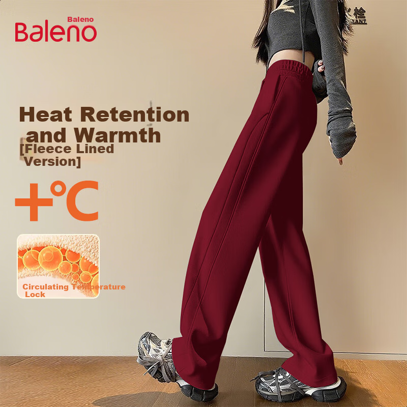 Baleno Women's Casual Pants Autumn Winter 2025 New High Waist Thick Wide Leg Straight Slim Fleece Lined Trousers