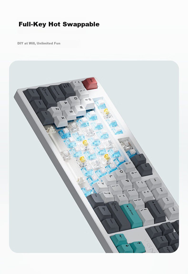 VGN V108 Custom Mechanical Keyboard Wireless Tri-Mode Bluetooth Gaming Office Silent V108 Polar Fox Switch Shijian Cloud Tri-Mode 5