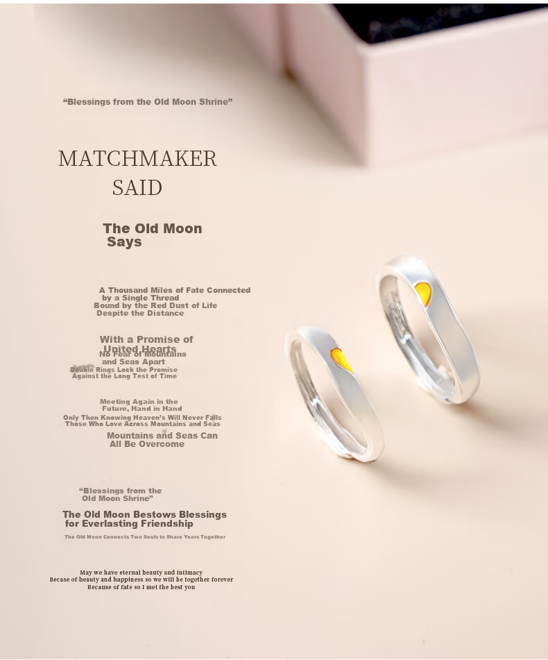 DESTINY TEMPLE "Matchmaker's Blessing" 925 Silver Heart Couple Rings Valentine's Day Rose Gift Box 6