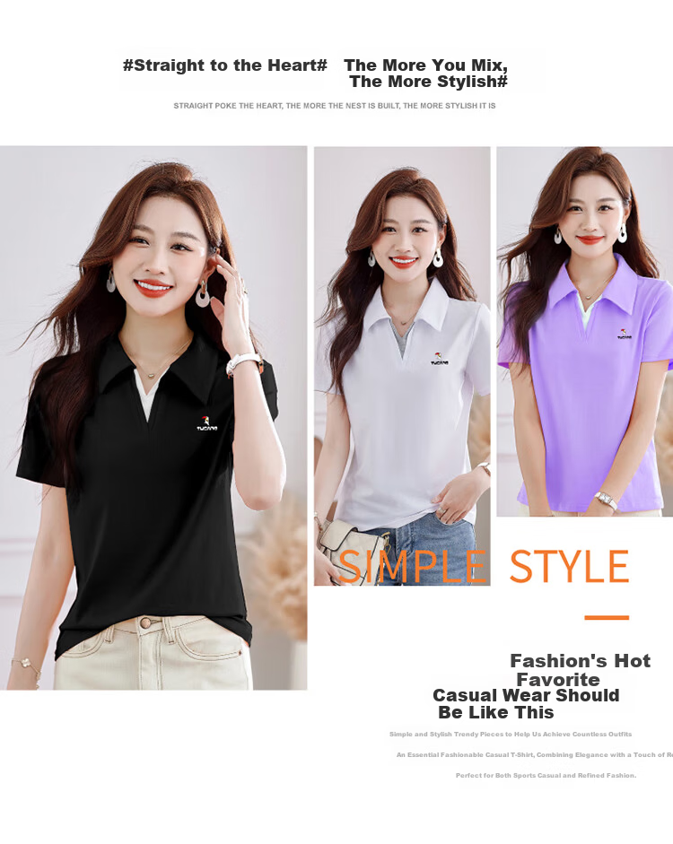 TUCANO Women's Short Sleeve T-Shirt Summer New V-Neck Polo Shirt Pure Cotton Slim Fit Sports Casual Top Purple Red M 2